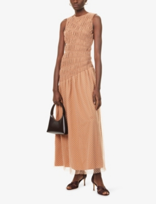 Amy Lynn Womens Julia Polka-dot Woven Maxi Dress Mocha In Brown