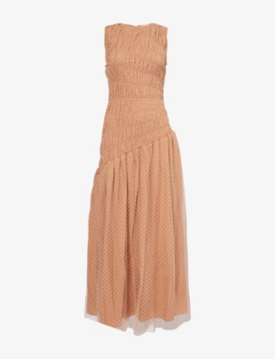 Amy Lynn Womens Julia Polka-dot Woven Maxi Dress Mocha In Brown
