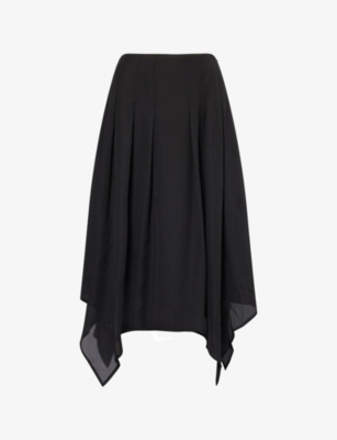 Amy Lynn Womens Tilda Asymmetric Woven Midi Skirt Black In Black