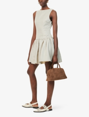 Amy Lynn Womens Twiggy Gingham Cotton-poplin Mini Dress Grey In Neutral