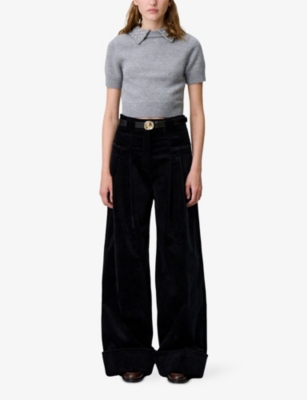 CLAUDIE PIERLOT: Wide-Leg Stretch-Velvet Trousers