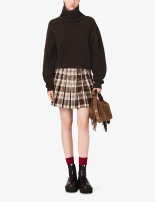 Maje Womens Dark Brown Ribbed Roll-neck Stretch-knit Jumper In Animal Print