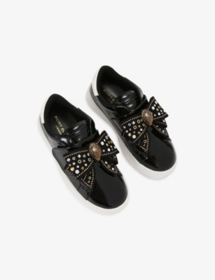Kurt Geiger Black Kids' Mini Laney Bow Patent-leather Trainers Eur 28 / 10 Uk In Black