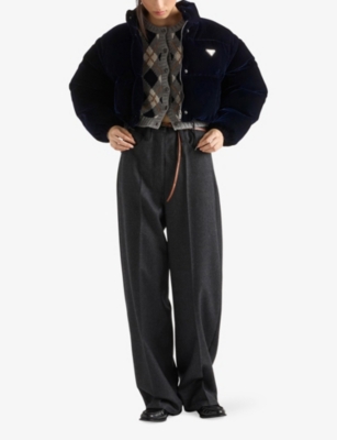 PRADA: Logo-Embellished Velvet Down Jacket