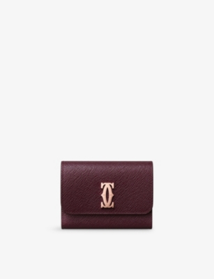 Cartier Womens Grape C De  Mini Leather Wallet In Brown