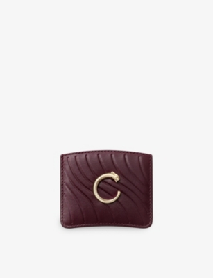 Cartier Womens Grape Panthère C De  Simple Leather Card Holder In Brown