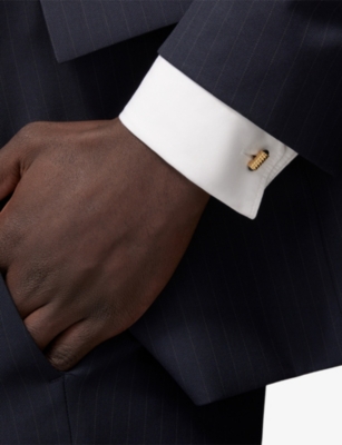 Cartier Mens Spring Motif 18ct Yellow Gold And Onyx Cufflinks In Gold