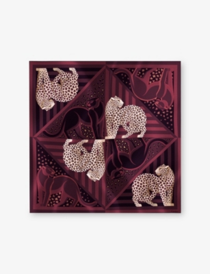 Cartier Womens Grape Panthère Illusion Printed Silk-twill Scarf In Gold