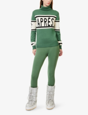 Perfect Moment Schild Intarsia Merino Wool Turtleneck Sweater In Green