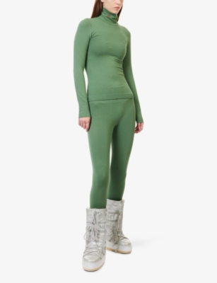 Perfect Moment Womens Seamless Thermal Modal And Cashmere-blend Leggings Parisian Green In Green
