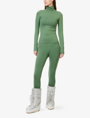 Perfect Moment Womens Seamless Thermal Roll-neck Modal And Cashmere-blend Ski Top Parisian Green In Green