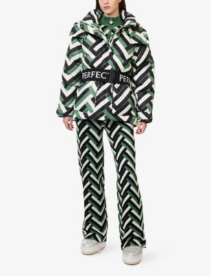 Perfect Moment Womens Cortina Shell-down Ski Parka Jacket Waffle Print - Green In Multi