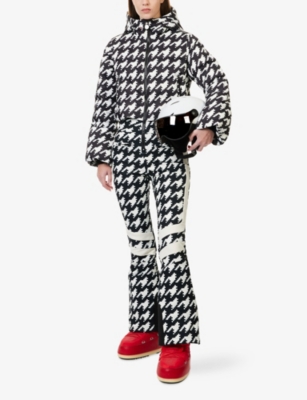 Perfect Moment Polar Flare Houndstooth Down Ski Suit In Black