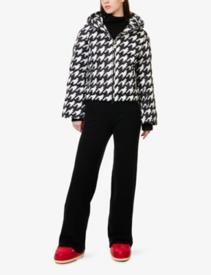 Perfect Moment Womens Polar Flare Shell-down Ski Jacket B&w Houndstooth In Black