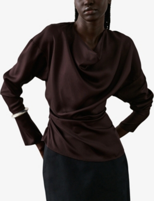 Soeur Womens Prune Fresia Cowl-neck Woven Blouse In Brown