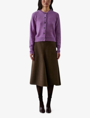 Soeur Womens Kaki Brun Geneve Asymmetric-hem Wool-blend Midi Skirt In Brown