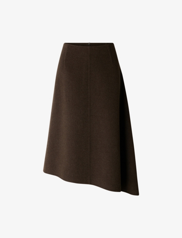Geneve Asymmetric-Hem Wool-Blend Midi Skirt