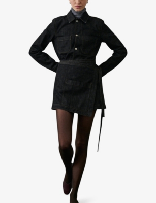 Soeur Womens Denim Brut Noir Eloise Wrap-front Denim Mini Skirt In Blue