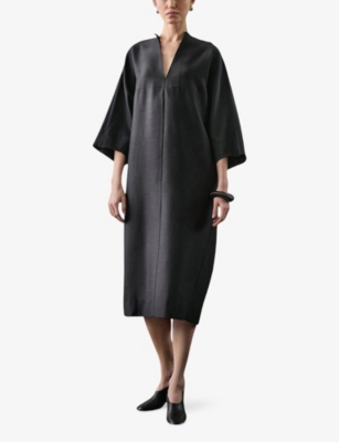 SOEUR: Greta Cocoon-Fit Wool-Blend Midi Dress
