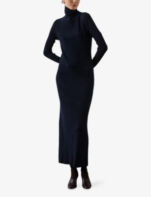 Soeur Womens Deep Navy Georgia Turtleneck Wool Maxi Dress In Blue