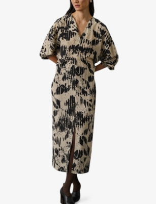 Soeur Womens Jaune Pale/noir Francine Abstract-print Silk-crepe Maxi Dress In Neutral
