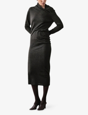 Soeur Womens Marron Gisee Draped-neck Knitted Midi Dress In Brown
