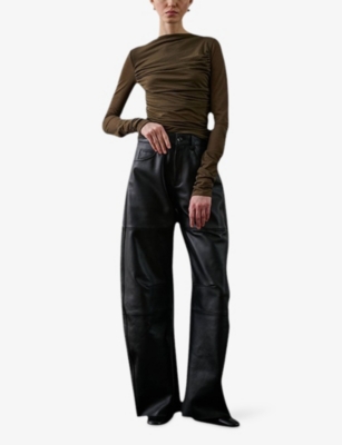 Soeur Womens Marron/kaki Gaia Draped Long-sleeve Cotton-blend T-shirt In Brown