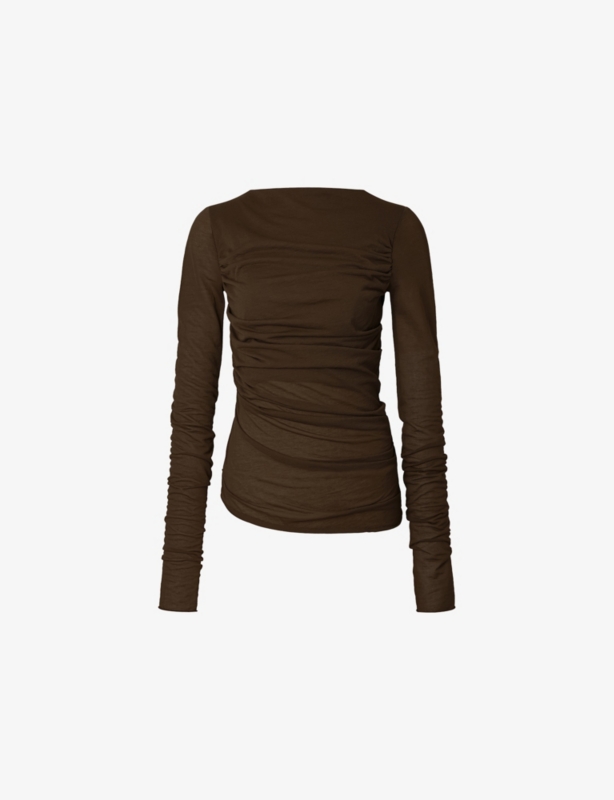 Gaia Draped Long-Sleeve Cotton-Blend T-Shirt
