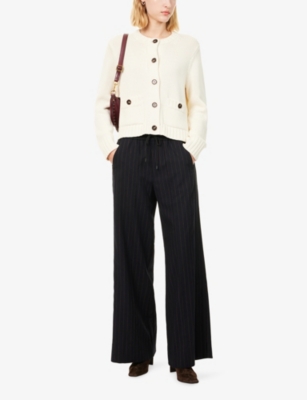 Me And Em And Em Womens Navy/caramel Pinstripe Wide-leg Woven Trousers