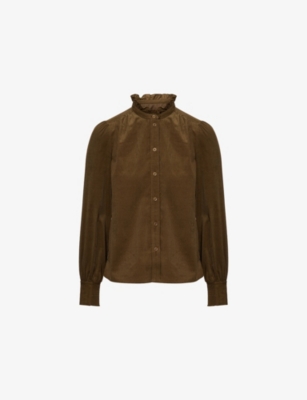 Me And Em And Em Womens Intense Olive Super Soft Micro-cord Cotton-blend Blouse In Brown