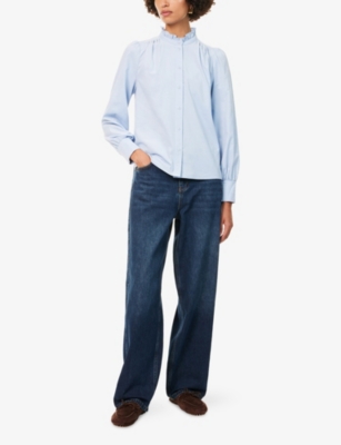 Me And Em And Em Womens Cord Blue Super Soft Micro-cord Cotton-blend Blouse In Blue