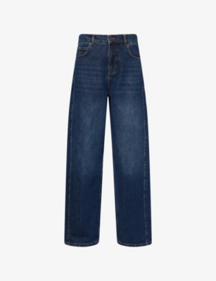 Me And Em And Em Womens Dark Wash Tapered-leg Puddle Denim Jeans In Blue
