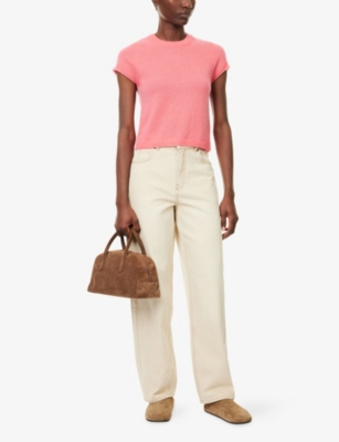 Me And Em And Em Womens Winter Cream Wash Puddle Wide-leg Denim Jeans In Neutral