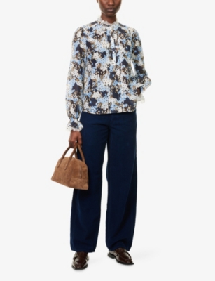 Me And Em And Em Womens Deep Indigo Blue Puddle Wide-leg Cotton-corduroy Trousers In Blue