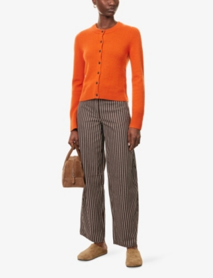 Me And Em And Em Womens Warm Chocolate/ecru Extreme Seam Striped Cotton-blend Trousers In Brown