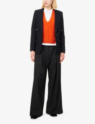 Me And Em And Em Womens Navy Sharp-shoulder Wool-blend Blazer In Blue