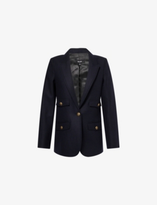 Me And Em And Em Womens Navy Sharp-shoulder Wool-blend Blazer In Blue