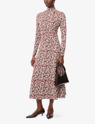 Me And Em And Em Womens Brown Multi Ruched Graphic-pattern Stretch-jersey Midi Dress In Multi