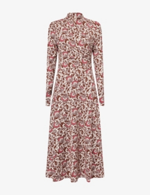 Me And Em And Em Womens Brown Multi Ruched Graphic-pattern Stretch-jersey Midi Dress