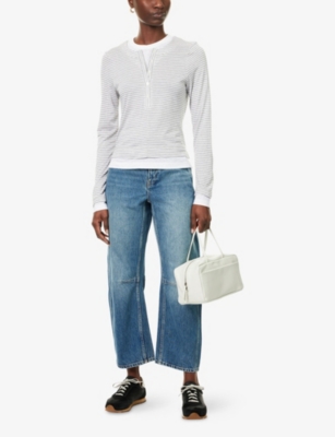 Me And Em And Em Womens Grey Melange/soft Wh Layered Striped Woven Top In White
