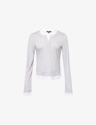 Me And Em And Em Womens Grey Melange/soft Wh Layered Striped Woven Top In White