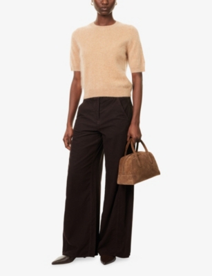 Me And Em And Em Womens Ganache Brown Super Soft Wide-leg Cotton-corduroy Trousers In Burgundy