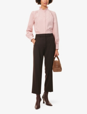 Me And Em And Em Womens Chocolate / Caramel Pinstripe Slim Crop Woven Trousers In Black