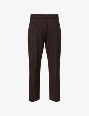 Me And Em And Em Womens Chocolate / Caramel Pinstripe Slim Crop Woven Trousers In Black