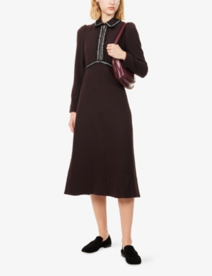 ME AND EM: Tweed Long-Sleeve Woven Midi Dress