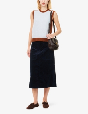 Me And Em And Em Womens Navy Corduroy A-line Cotton Midi Skirt In Blue