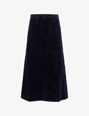 Me And Em And Em Womens Navy Corduroy A-line Cotton Midi Skirt In Blue