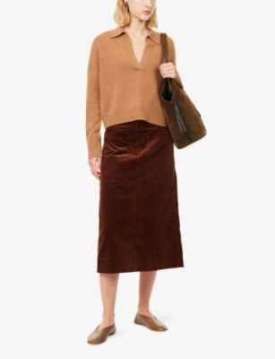 Me And Em And Em Womens Chestnut Corduroy A-line Cotton Midi Skirt In Brown