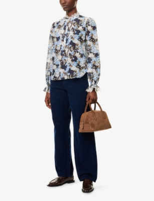 Me And Em And Em Womens Blue/multi Lace Floral Cotton-and-silk Shirt In Blue