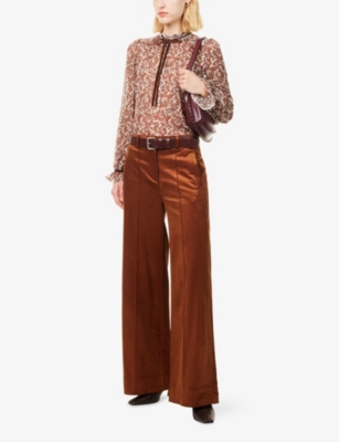 Me And Em And Em Womens Brown Multi Floral Silk-blend Straight Blouse In Multi